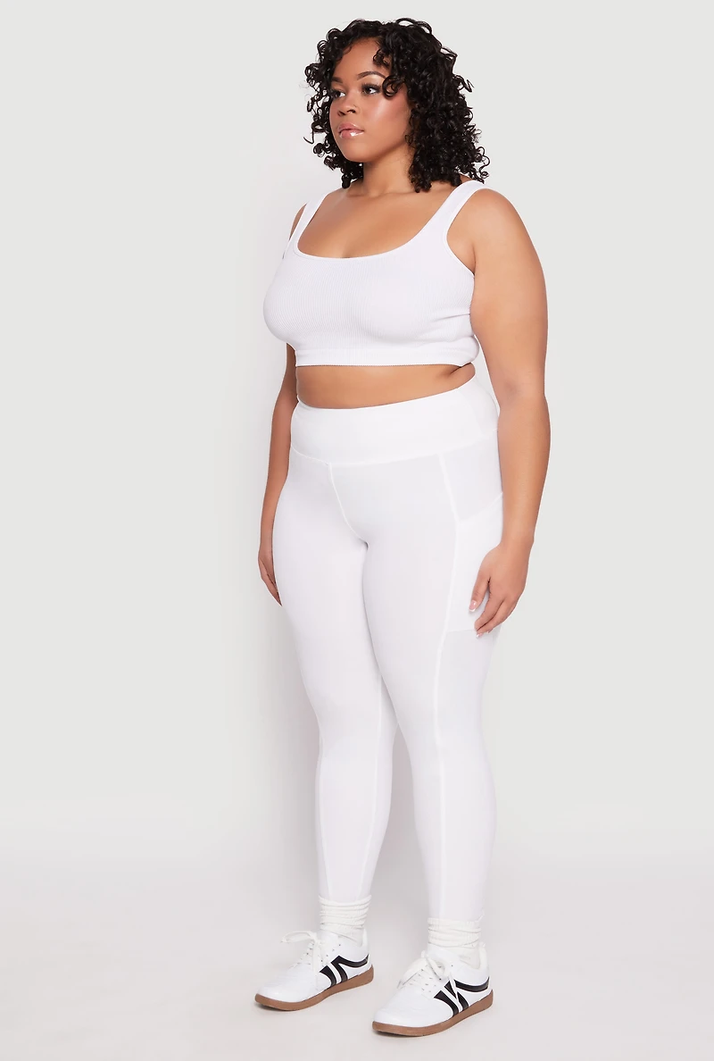 Womens Plus Size High Waist Side Pocket Leggings, White, Size 3X