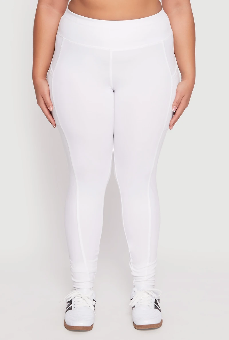 Womens Plus Size High Waist Side Pocket Leggings, White, Size 3X