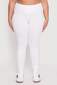 Womens Plus High Waist Side Pocket Leggings, White,