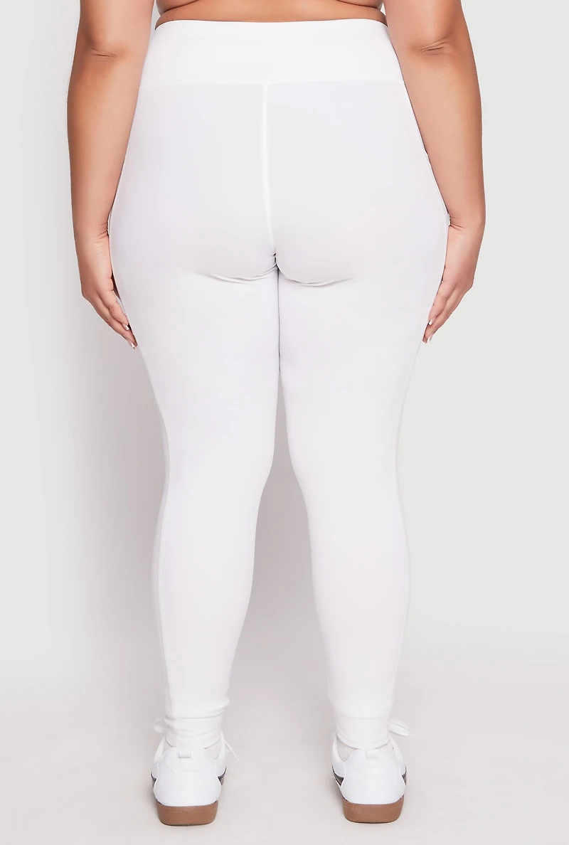 Womens Plus Size High Waist Side Pocket Leggings, White, Size 3X