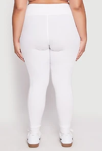 Womens Plus High Waist Side Pocket Leggings, White,