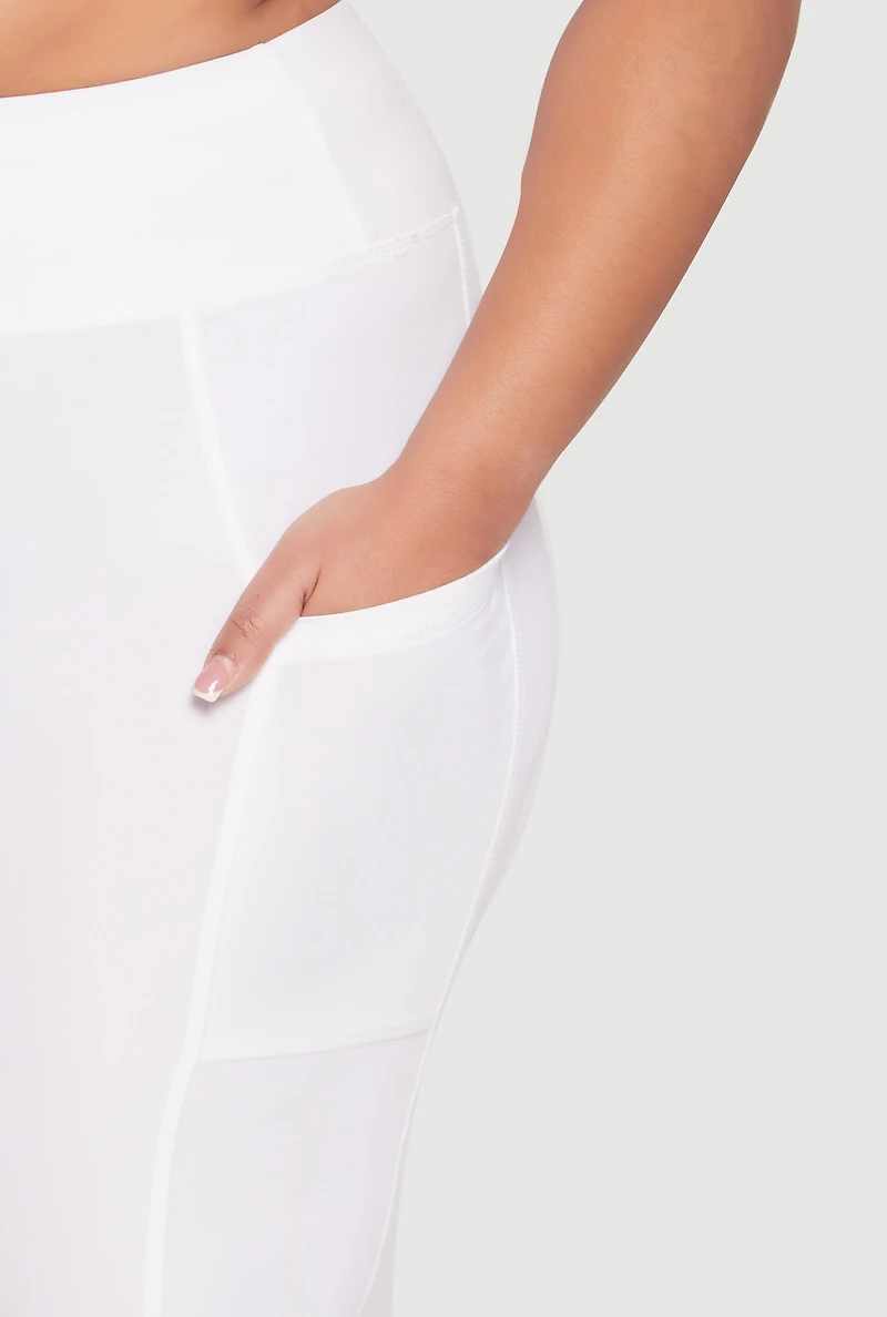 Womens Plus Size High Waist Side Pocket Leggings, White, Size 3X