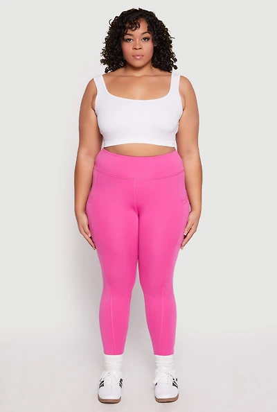 Womens Plus Size High Waist Side Pocket Leggings, Pink, Size 1X