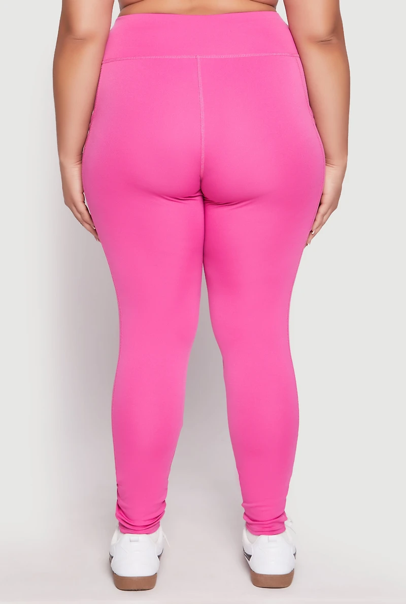 Womens Plus Size High Waist Side Pocket Leggings, Pink, Size 1X