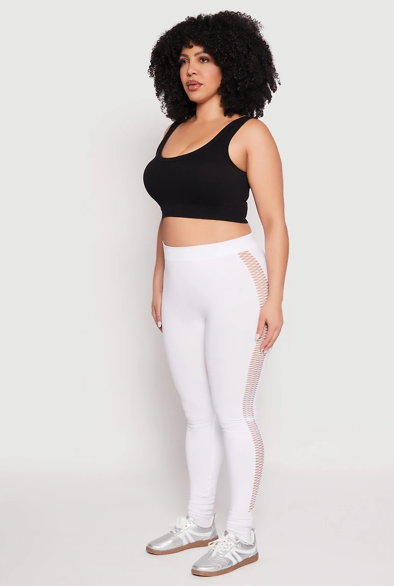 Womens Plus Size Seamless Cut Out Side Leggings, White, Size 2X-3X