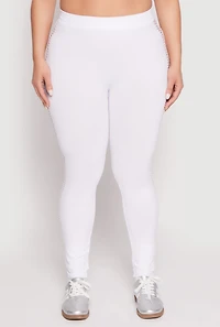 Womens Plus Size Seamless Cut Out Side Leggings, White, Size 2X-3X