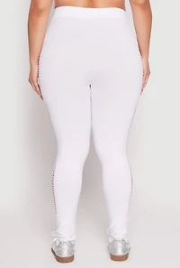Womens Plus Size Seamless Cut Out Side Leggings, White, Size 2X-3X