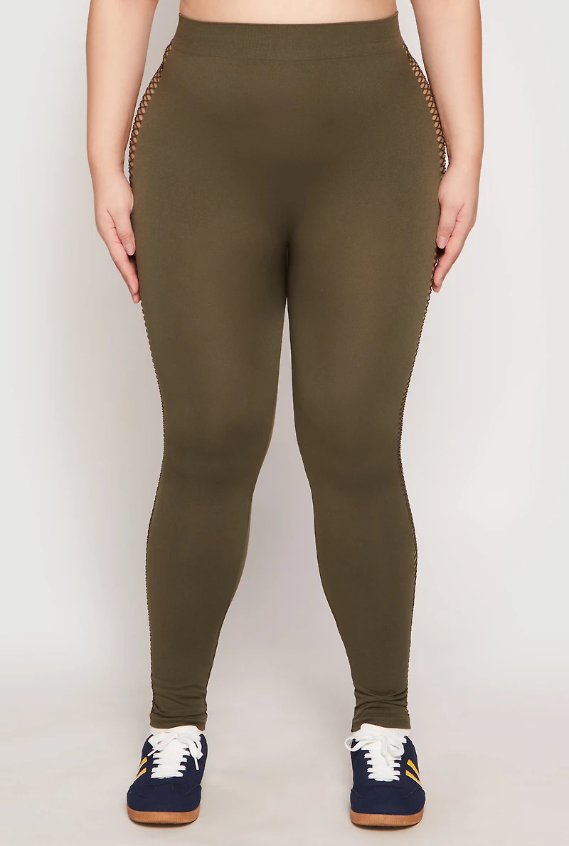 Womens Plus Size Seamless Cut Out Side Leggings, Green, Size 2X-3X