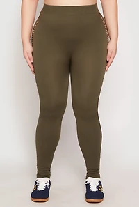 Womens Plus Size Seamless Cut Out Side Leggings, Green, Size 2X-3X