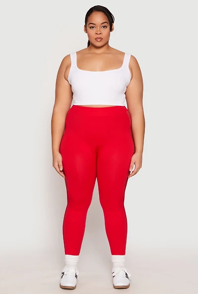 Womens Plus Size Seamless Cut Out Side Leggings, Red, Size 1X-2X