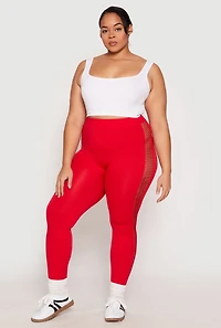 Womens Plus Size Seamless Cut Out Side Leggings, Red, Size 1X-2X