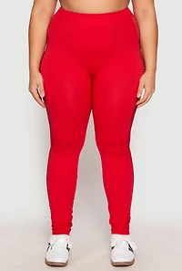 Womens Plus Size Seamless Cut Out Side Leggings, Red, Size 1X-2X