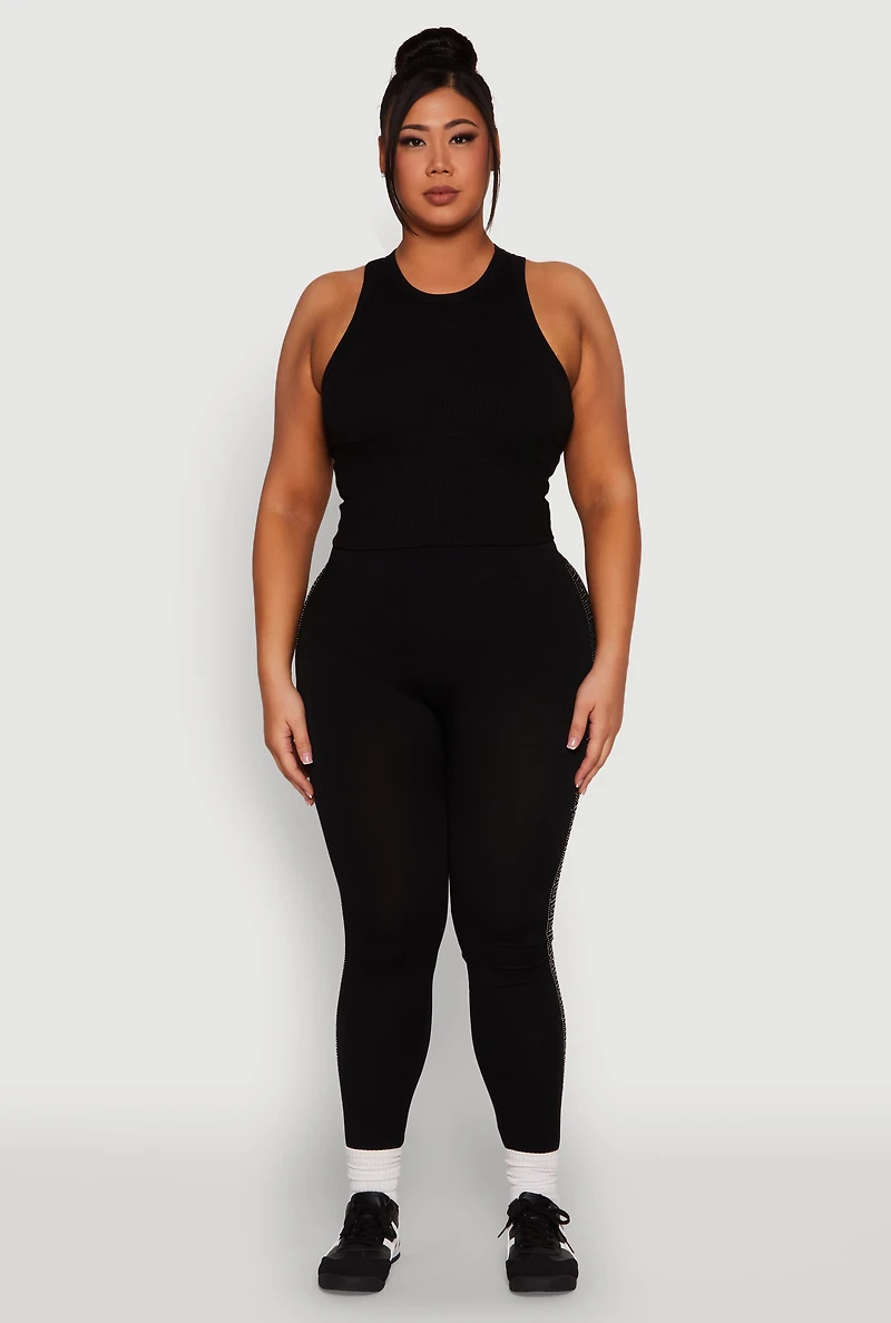 Plus High Waisted Greek Key Side Stripe Leggings