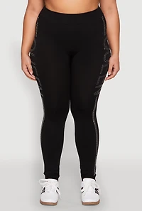Womens Plus Size Queen Rhinestone Seamless Leggings, Black, Size 2X-3X
