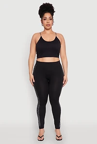 Womens Plus Size Seamless Rhinestone Chevron Print Leggings, Black, Size 1X-2X