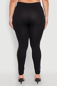 Womens Plus Size Seamless Rhinestone Chevron Print Leggings, Black, Size 1X-2X