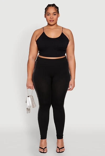 Plus Rhinestone Studded Seamless Leggings