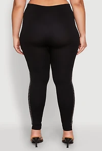 Womens Plus Size Rhinestone Studded Seamless Leggings, Black, Size 1X-2X