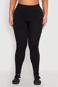 Womens Plus Size Chain Link Rhinestone Seamless Leggings, Black, Size 2X-3X