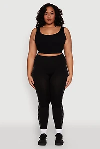 Womens Plus Size Triangle Rhinestone Seamless Leggings, Black, Size 1X-2X