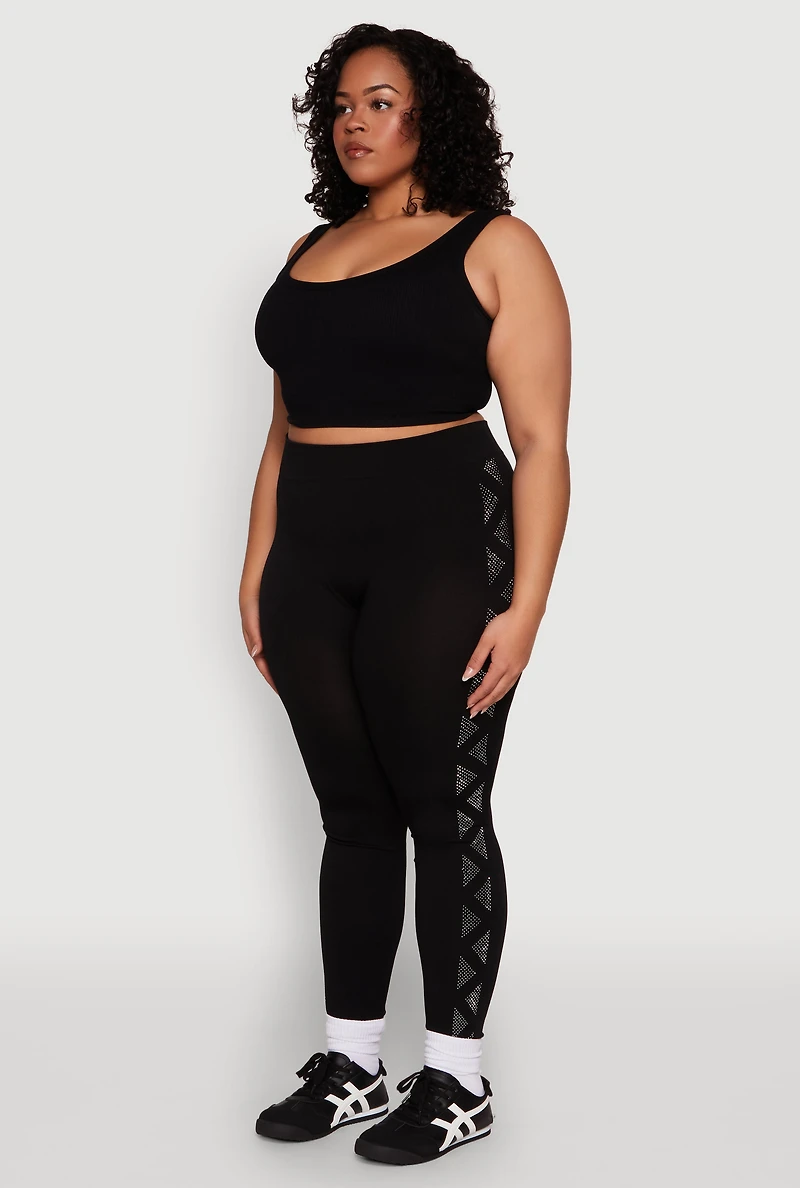 Plus Triangle Rhinestone Seamless Leggings