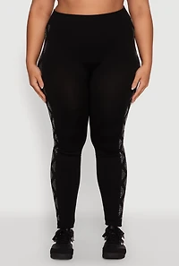Womens Plus Size Triangle Rhinestone Seamless Leggings, Black, Size 1X-2X