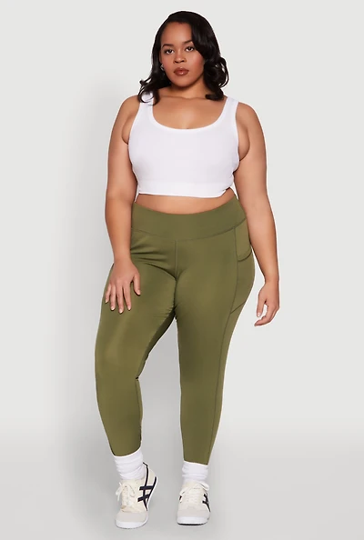 Womens Plus High Waisted Cell Phone Pocket Leggings, Green,