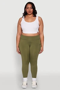 Womens Plus High Waisted Cell Phone Pocket Leggings, Green,