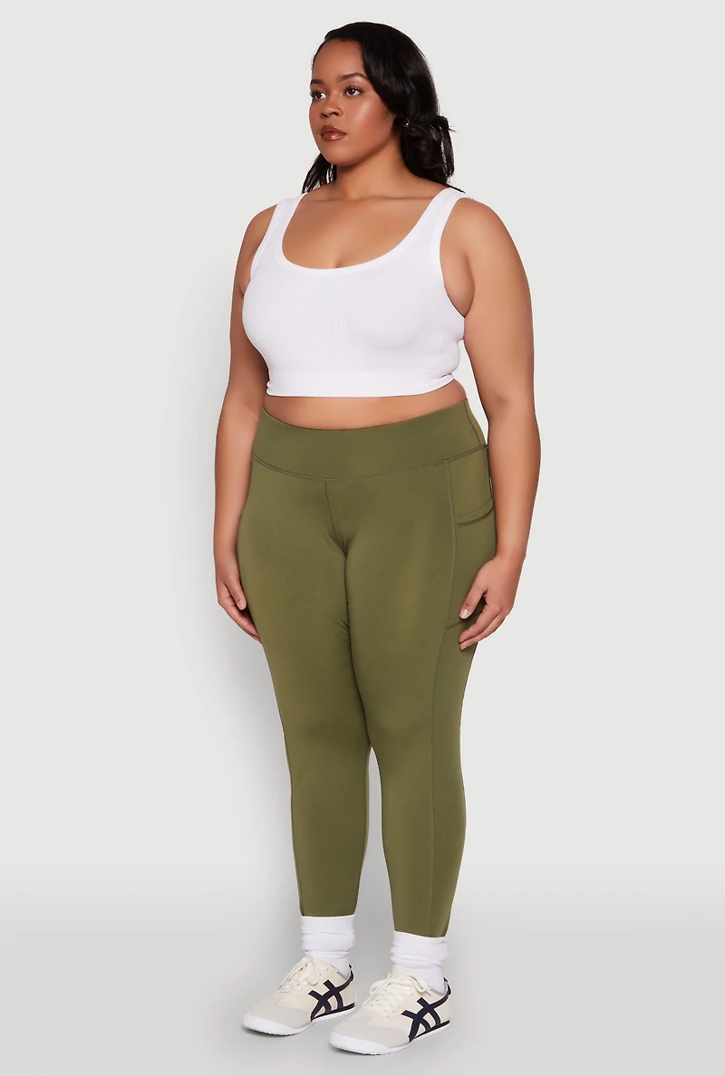 Womens Plus Size High Waisted Cell Phone Pocket Leggings, Green, Size 1X