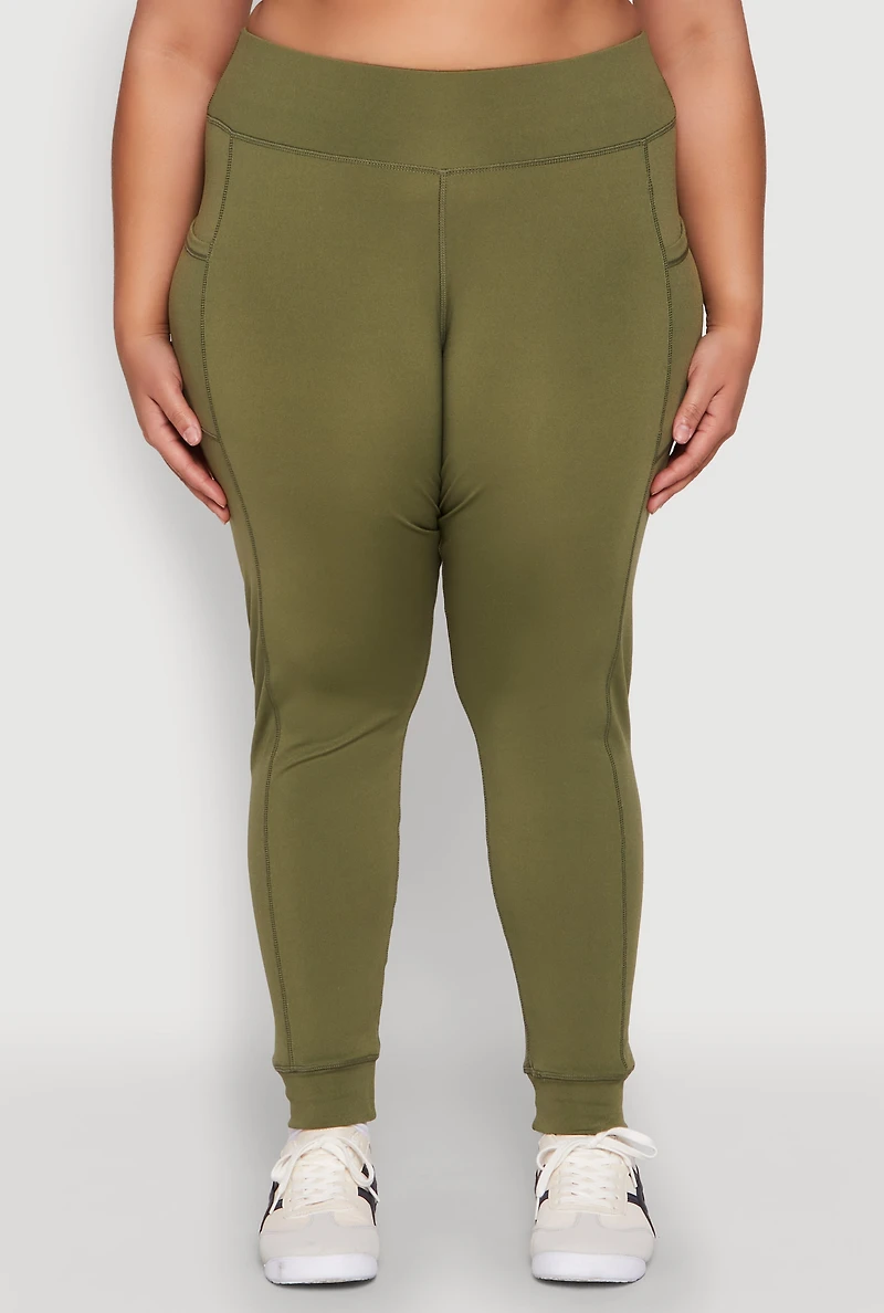 Womens Plus Size High Waisted Cell Phone Pocket Leggings, Green, Size 1X