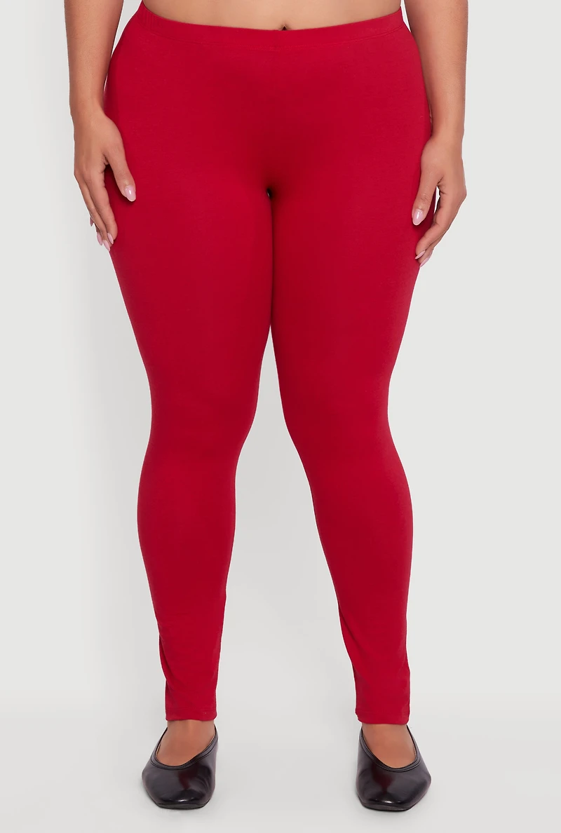 Womens Plus Size Solid Leggings, Red, Size 3X