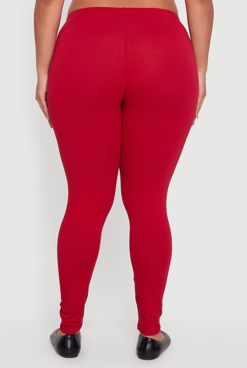 Womens Plus Size Solid Leggings, Red, Size 3X