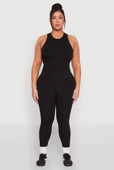 Womens Plus Side Pocket High Waisted Leggings,