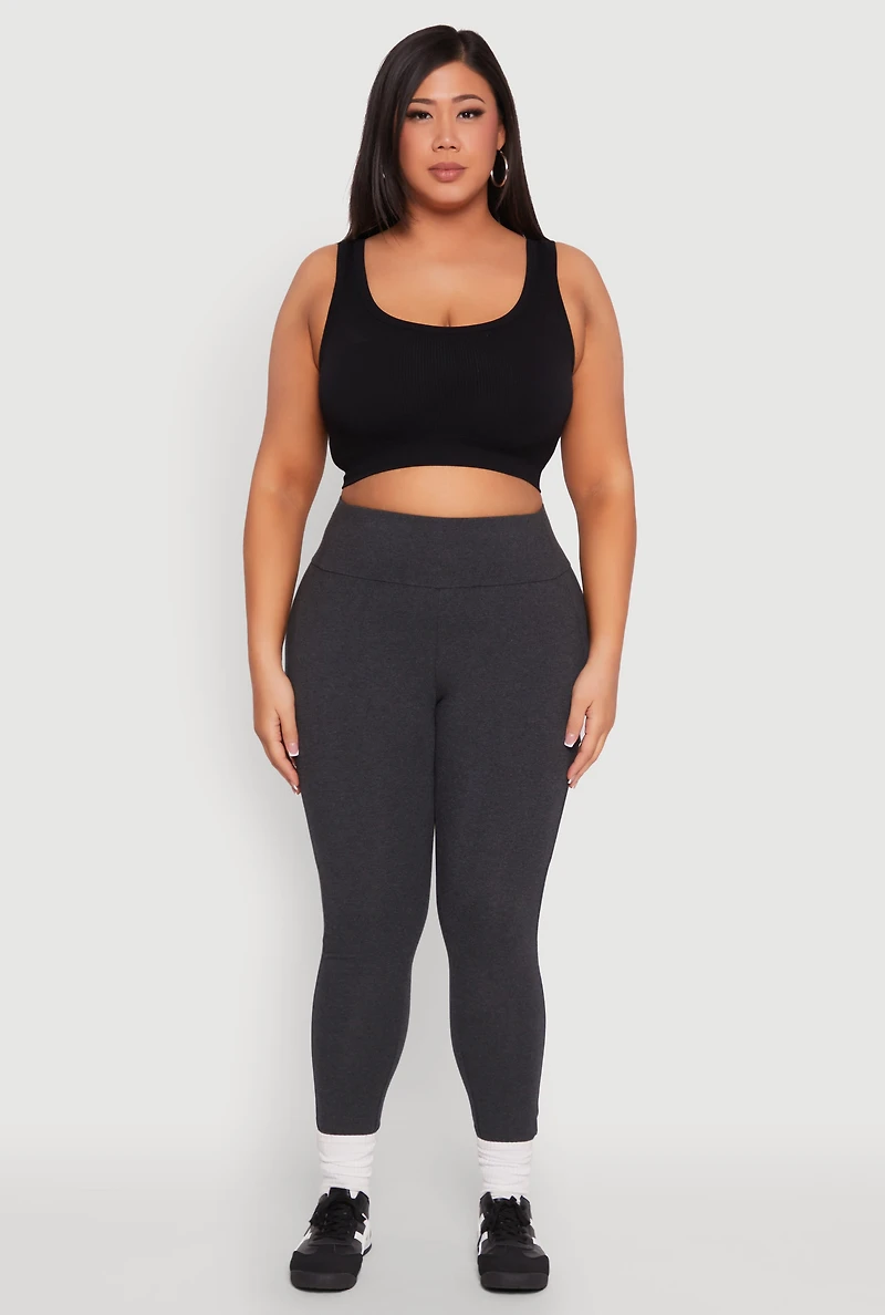 Womens Plus Side Pocket High Waisted Leggings, Grey,
