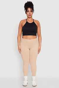 Womens Plus Size Side Pocket High Waisted Leggings, Khaki, Size 1X