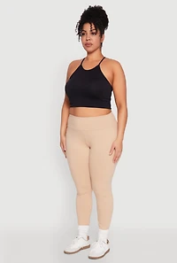 Womens Plus Size Side Pocket High Waisted Leggings, Khaki, Size 1X