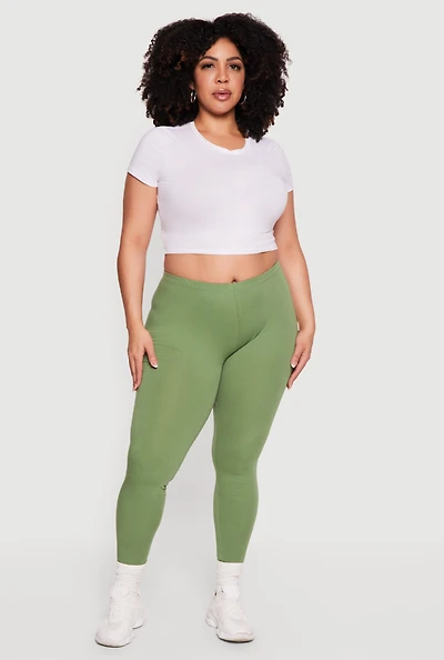 Plus High Waisted Solid Leggings