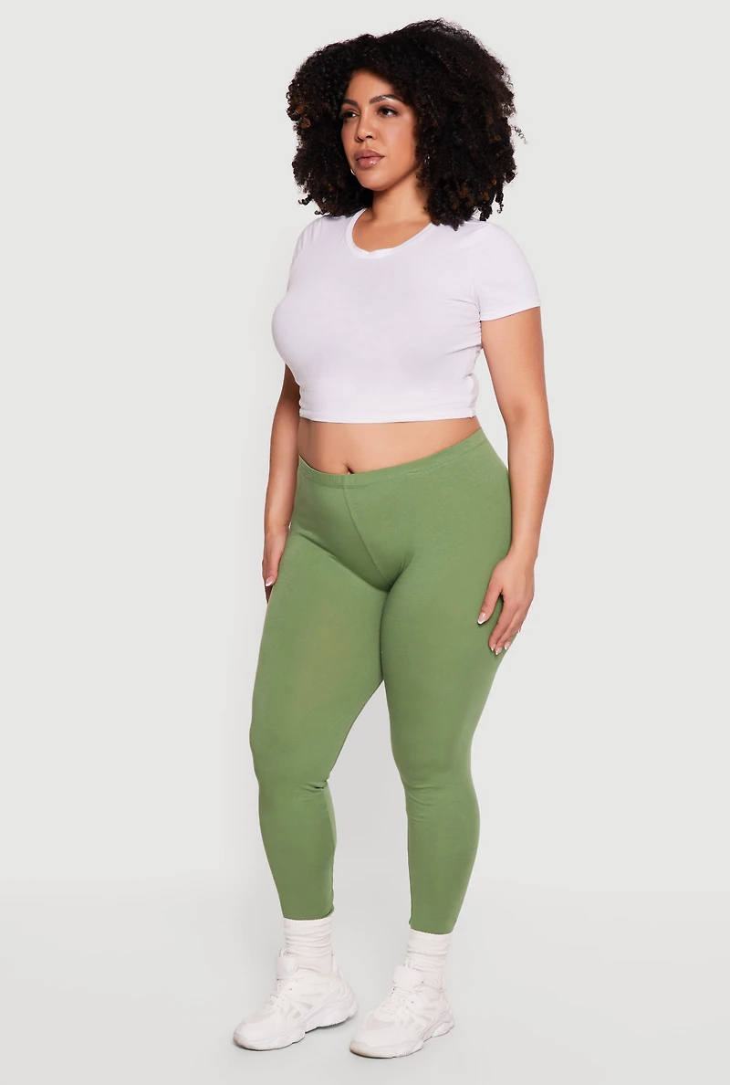 Plus High Waisted Solid Leggings