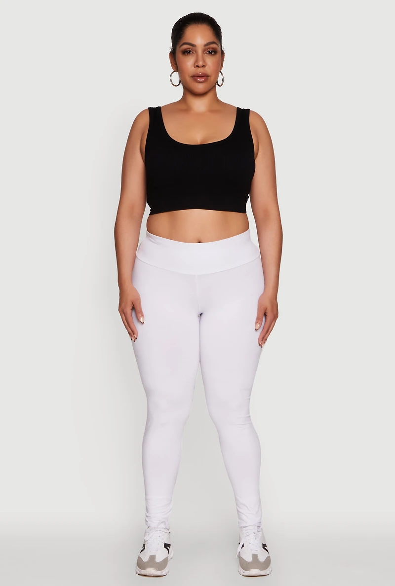 Womens Plus Size Stylish High Waisted Leggings, White, Size 1X