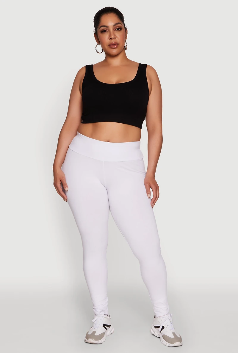 Womens Plus Size Stylish High Waisted Leggings, White, Size 1X