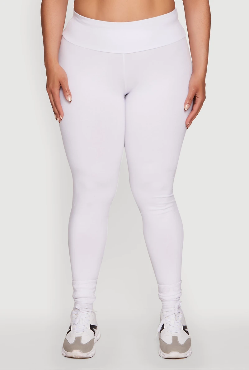 Womens Plus Size Stylish High Waisted Leggings, White, Size 1X
