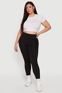 Plus Mesh Detail Cell Phone Pocket Leggings