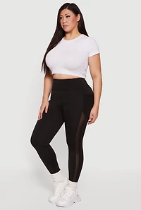 Plus Mesh Detail Cell Phone Pocket Leggings