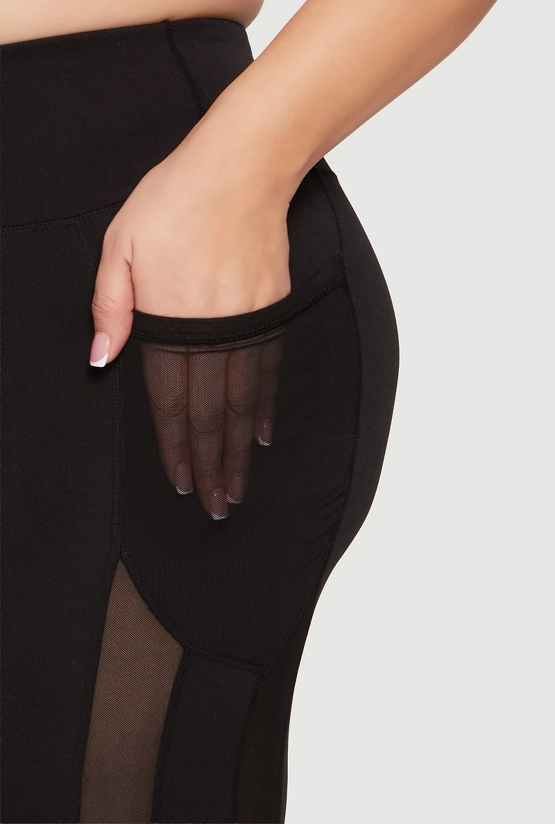 Plus Mesh Detail Cell Phone Pocket Leggings