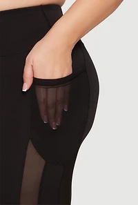 Plus Mesh Detail Cell Phone Pocket Leggings