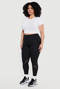 Plus High Waisted Mesh Detail Leggings with Pockets