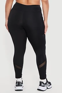 Plus High Waisted Mesh Detail Leggings with Pockets