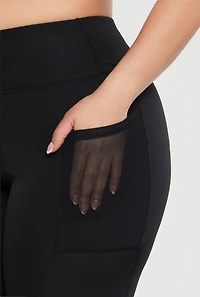 Plus High Waisted Mesh Detail Leggings with Pockets