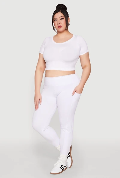 Womens Plus Size Side Pocket Leggings, White, Size 1X