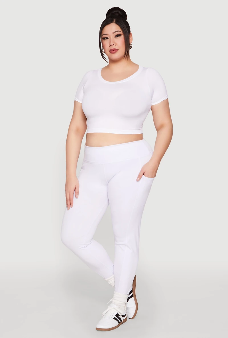 Womens Plus Size Side Pocket Leggings, White, Size 3X